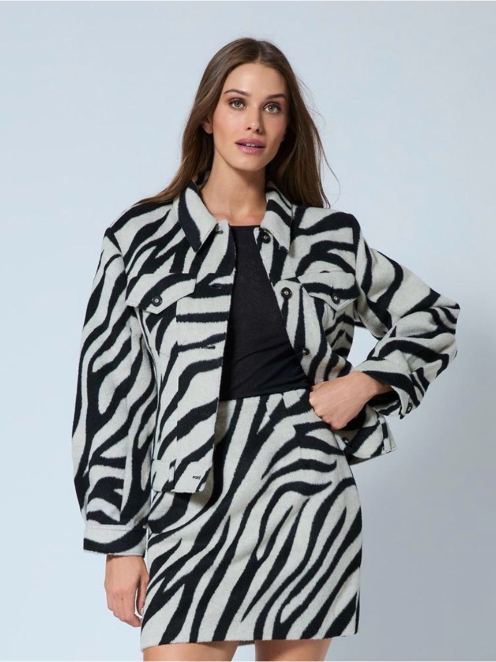 Adrienne Landau Black & White Zebra-Print Trucker Jacket